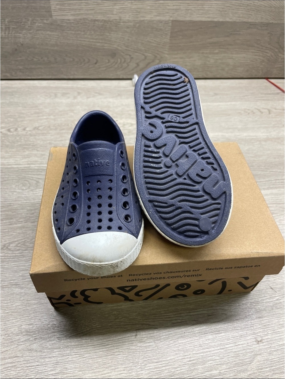Native Kids Water Shoe Slip-On - Navy with White Toe #141